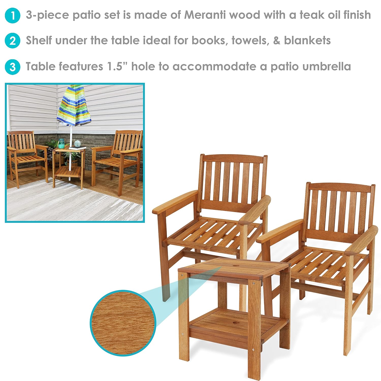 3피스 원목 파티오 세트 (의자 2개 & 테이블), 티 - Outdoor Furniture Oil 리뷰 및 가격