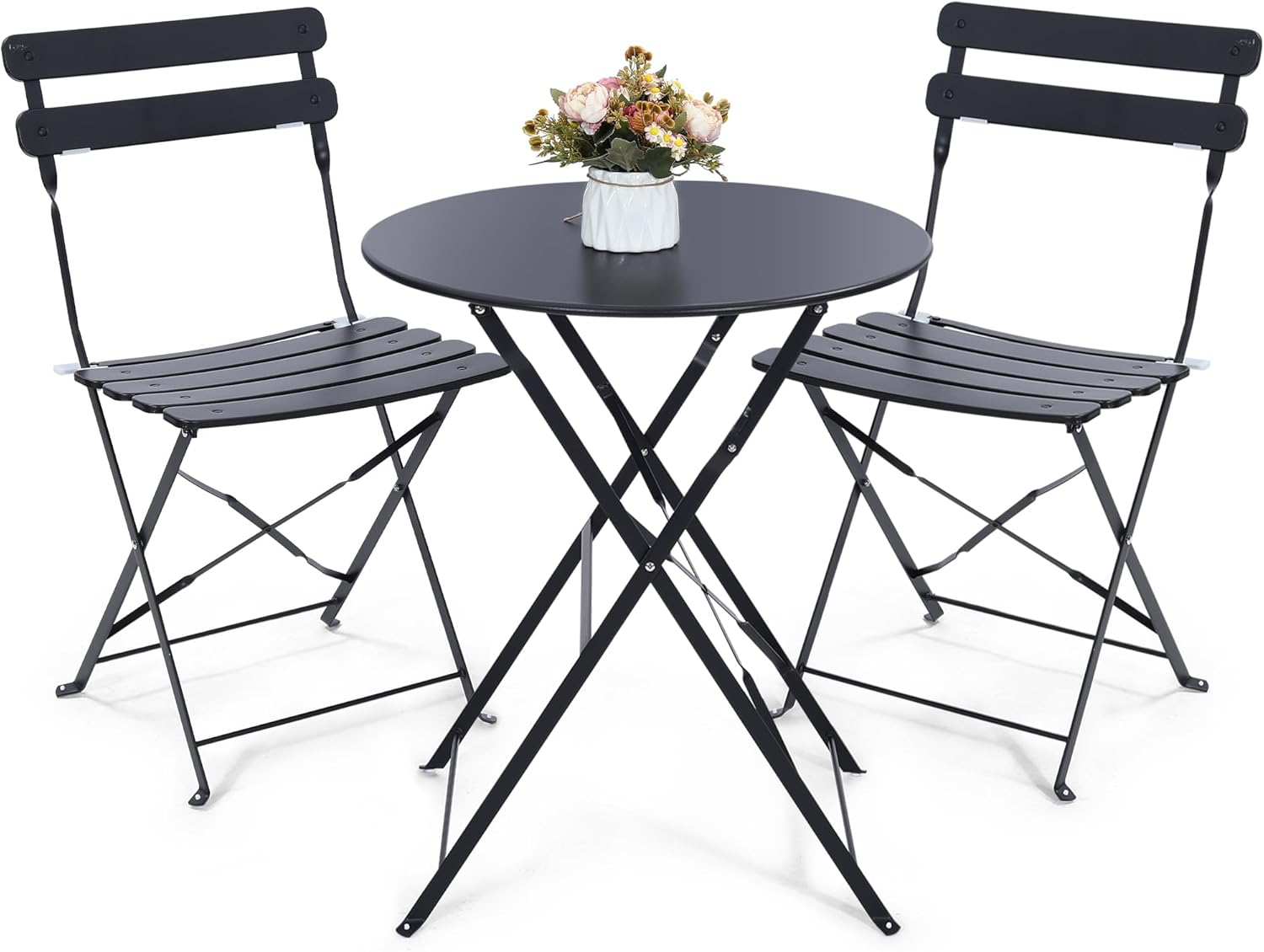 공간 절약형 검정색 3피스 접이식 야외 비스트로 세트, - Outdoor Furniture Table And Chairs 리뷰 및 가격