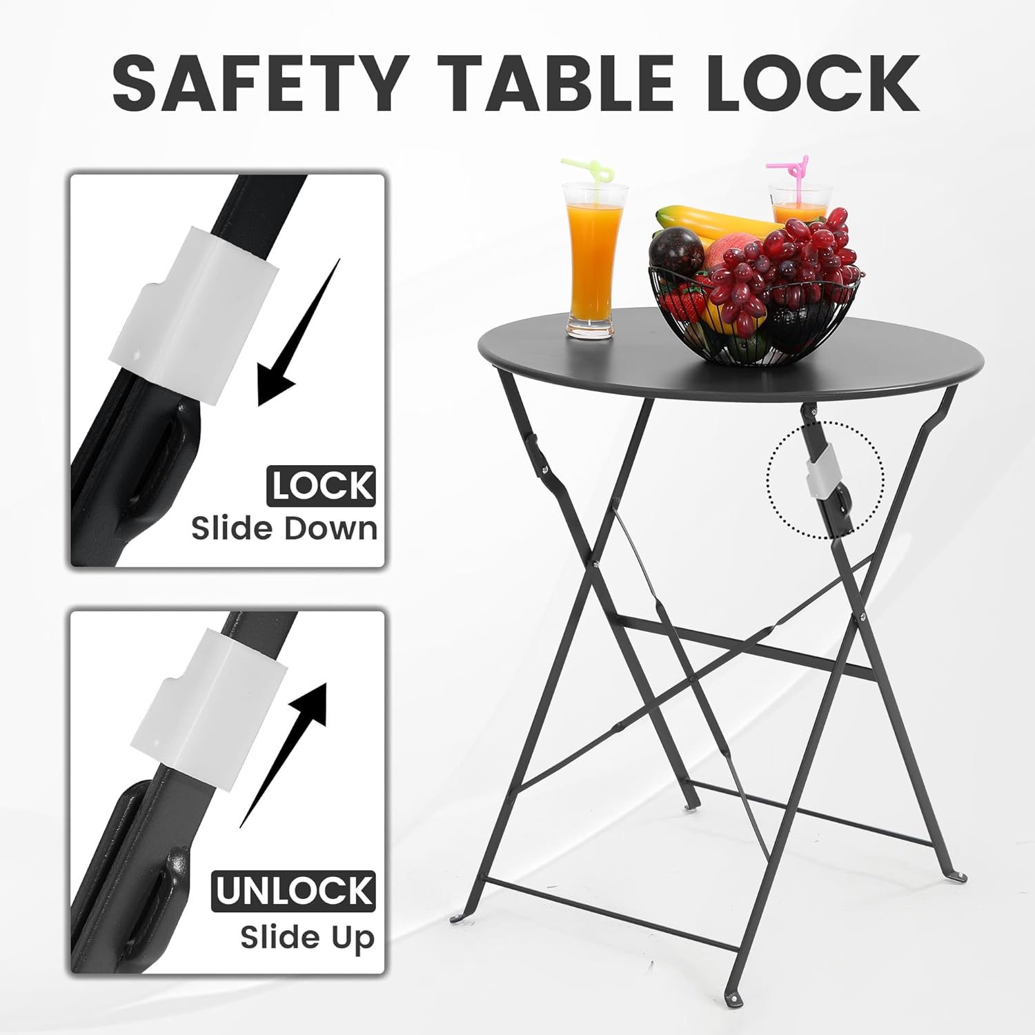 공간 절약형 검정색 3피스 접이식 야외 비스트로 세트, - Outdoor Furniture Table And Chairs 리뷰 및 가격