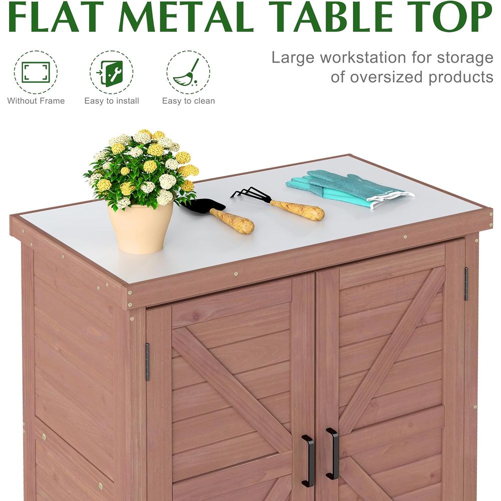 야외용 수납장 및 금속 상판이 있는 화분 테이블, 목재 - Garden Bench Metal 리뷰 및 가격